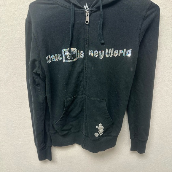 Disney Sweaters - Women's Disney Parks Sequin Logo Full Zip Hooded Sweatshirt Black XS Mickey